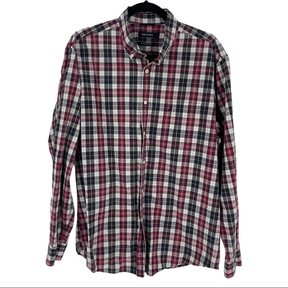 Nautica Mens Sanded Poplin Plaid Button Down Shirt Size L - Picture 3 of 6